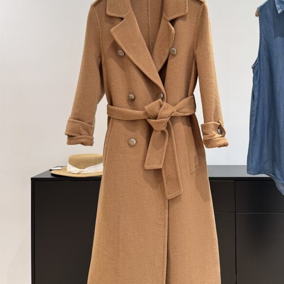 NWT 100% Wool Camel Double Breasted Belt Coat - Picture 2 of 9